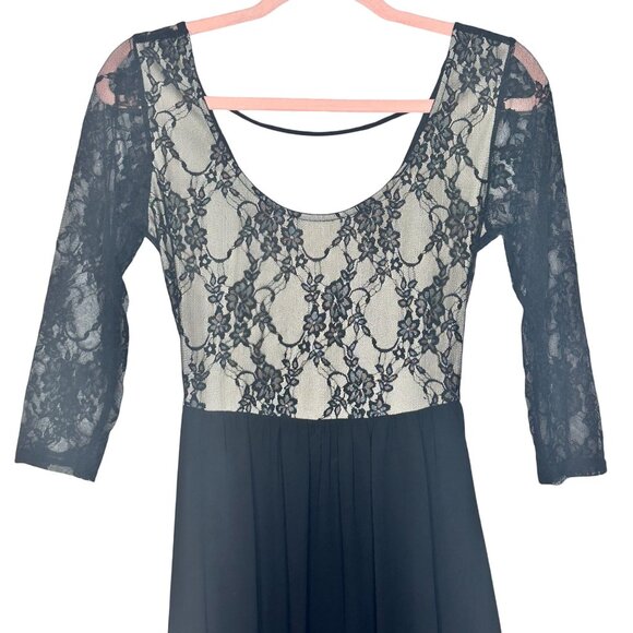 90s Y2K Black Lace Sheer Assymetrical Dress Womens S Whimsigoth Fairy Grunge - Picture 3 of 9